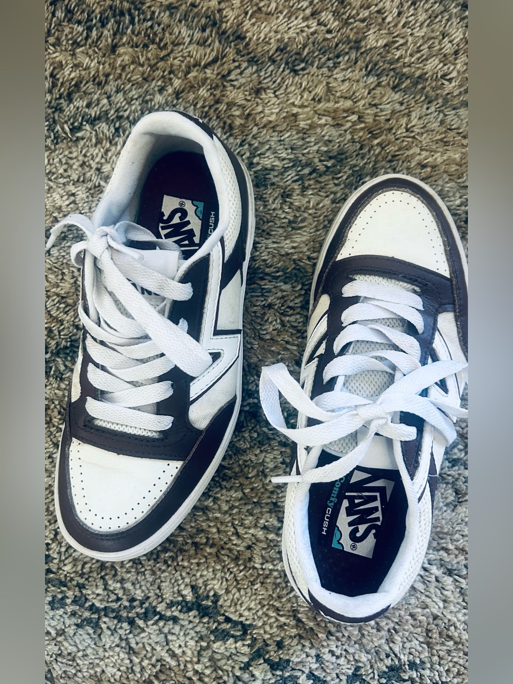 Vans White and Dark Brown Low-Top Sneakers